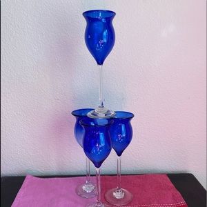 Vintage Cobalt blue long stem cordial glasses